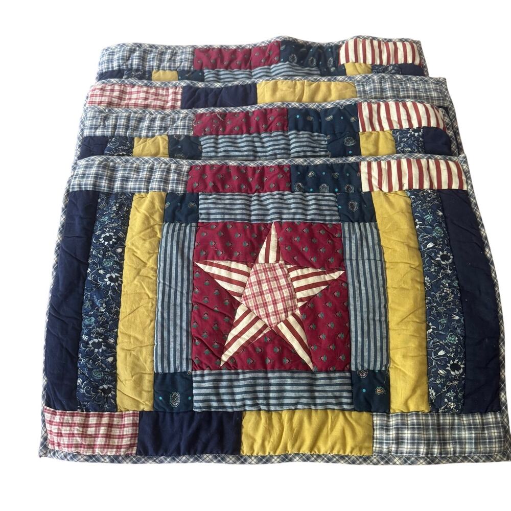 VHC Brand Country Patchwork Quilt Star America Placemats Set of 4 Cotton 12x17"